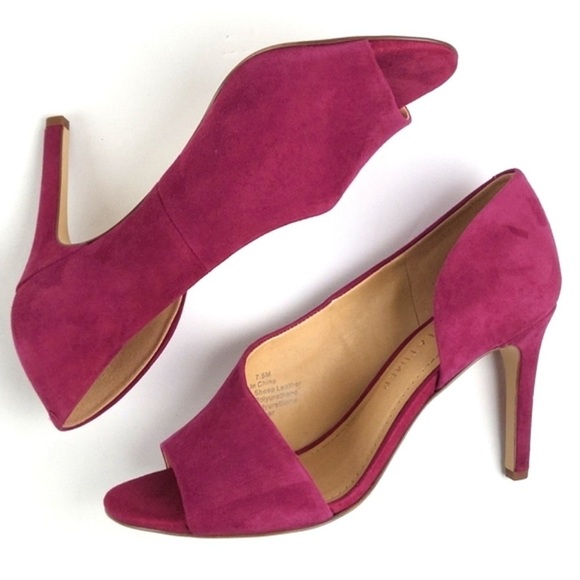 Gibson Latimer Viollette Raspberry Suede Leather Slip-on Open Toe Cutout Pump - Picture 1 of 9